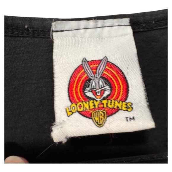 Vtg‎ 90s Taz Looney Tunes black heavy metal biker tank top t-shirt L Large 1998 - Picture 2 of 3